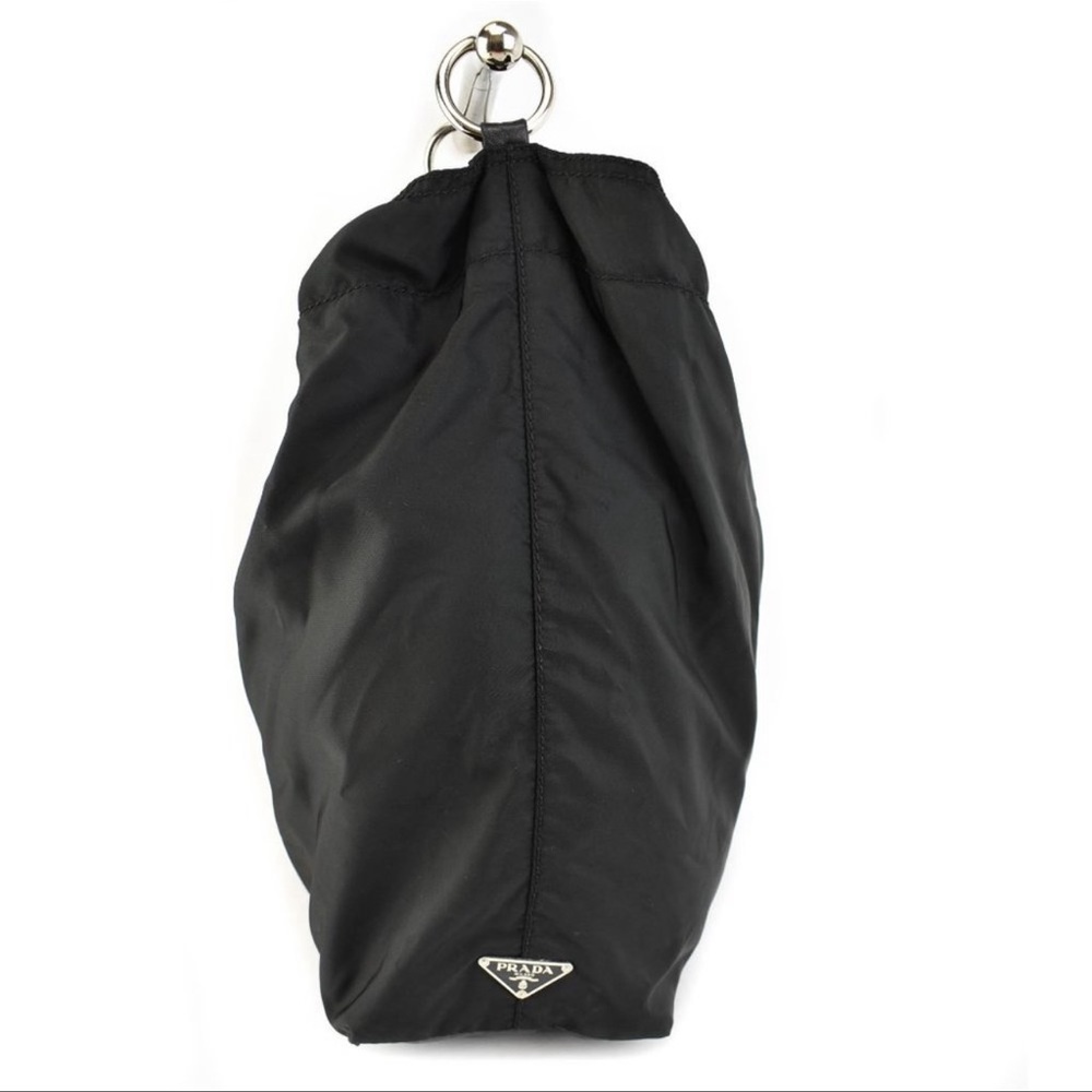 PRADA: Black, Tessuto Nylon & Leather Logo Hobo/Shoulder Bag (sv) - Picture 3 of 14